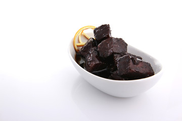 Plum sauce diced lamb