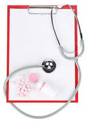 Blank clipboard with stethoscope