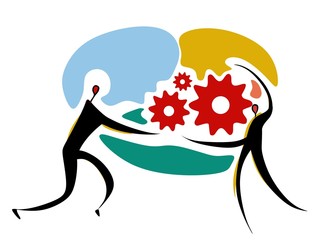 two humans keep gears in hands