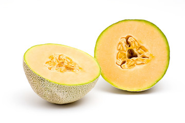orange cantaloupe melon isolated on white background