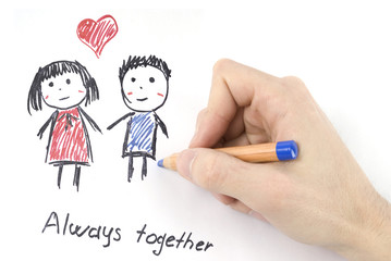 Pencil in man hand isolated on white background