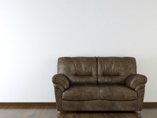 interior design white wall with leather couch
