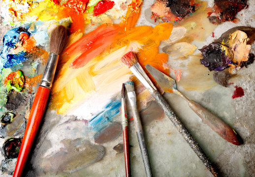 painting brushes and palette