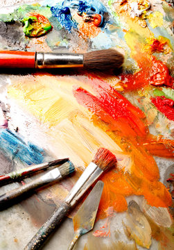 painting brushes and palette
