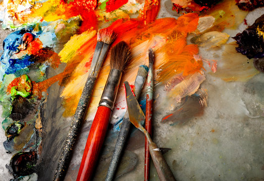 painting brushes and palette