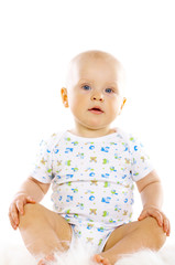 Portrait of sweet little baby boy on white background