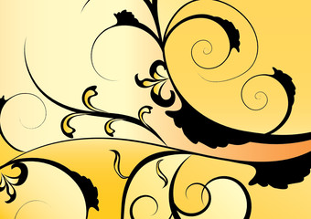 orange and black design ornament with flowers