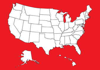 Map of US with flag