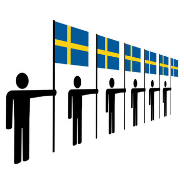 men holding Swedish flags