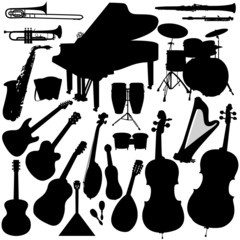 22 pieces of detailed vectoral musical instrument silhouettes.