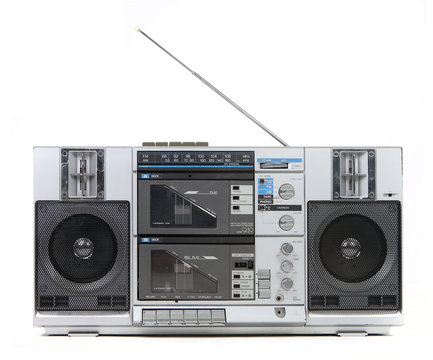 Front View of a Vintage Boom Box Cassette Tape Player
