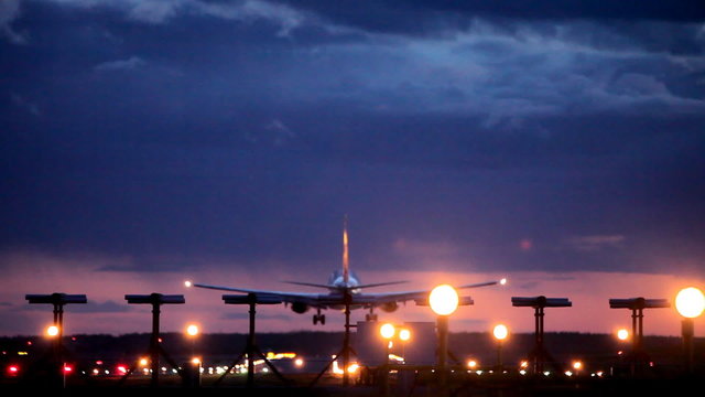 Aircraft  landing at dusk
