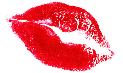 big red woman lips isolated on white
