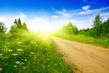 road from sand and perfect summer day