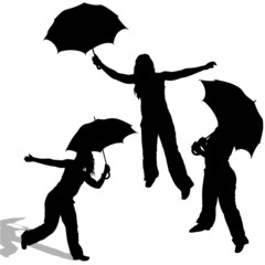 Girl And Umbrella 02 - detailed sillhouettes as illustrations