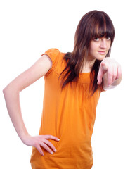 Pretty female pointing at you