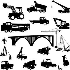construction objects vector (crane - worker - building )