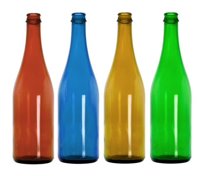 Empty colorful glass bottles