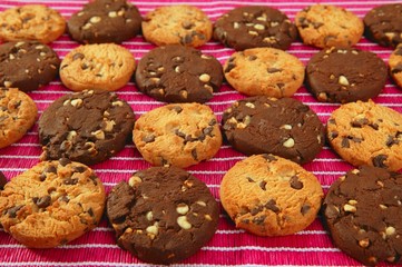 Chocolate cookie biscuits grid rows arrangement