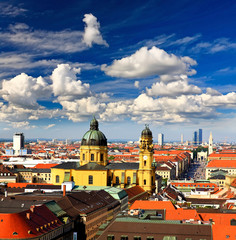 Fototapeta premium The aerial view of Munich city cente