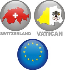 maps and flags of Switzerland,Vatican,EU