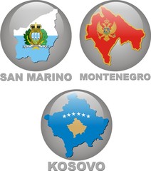 maps and flags of San Marino,Montenegro,Kosovo