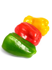 Three color peppers, on white background