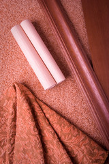 Selection of materials for an apartment interior in pink-coral t