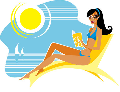 Girl on the beach reading magazine