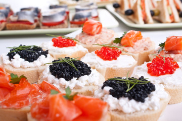 large group of sandwiches with seafood