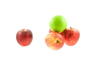 four red and one green apples