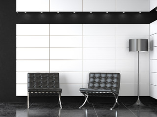 interior design of modern black and white reception