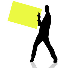 Male holding yellow board