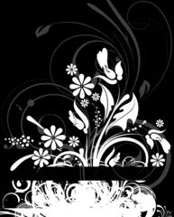 Papier Peint photo Lavable Fleurs noir et blanc Abstraction florale pour le design.