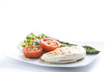 steak barbecued chicken with vegetables