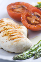 steak barbecued chicken with vegetables