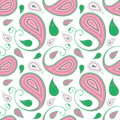 Pink and Green Paisley Pattern - 13848925
