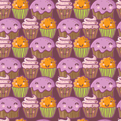 Funny cartoon cakes cartoon seamless pattern