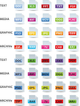 text media graphic and archive icon, set of 2 color