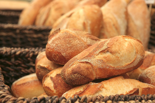 french bread heap on open market