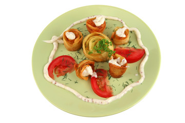 served potatos with sauce