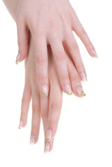woman hands with manicure isolated on white background.