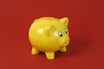 yellow piggy bank on red background