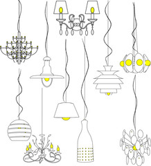 Lamp, chandelier vector set