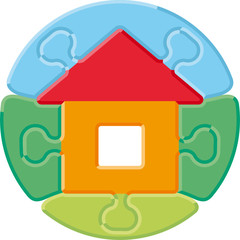 Small house from multi-coloured puzzles