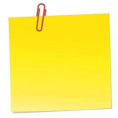 Yellow note and red paperclip