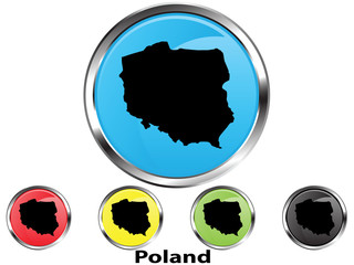 Obraz premium Glossy vector map button of Poland