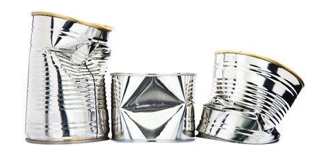 Three damaged tin cans