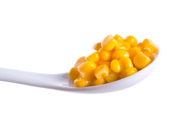 Tinned corn in a spoon