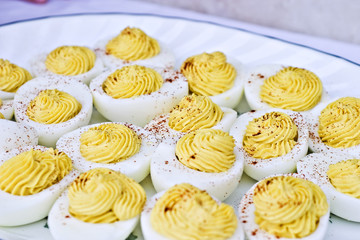 Deviled eggs with paprika with shallow DOF
